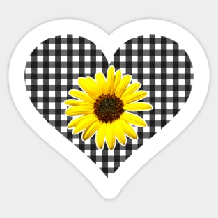 White and Black Gingham Heart with Yellow Daisy Sticker